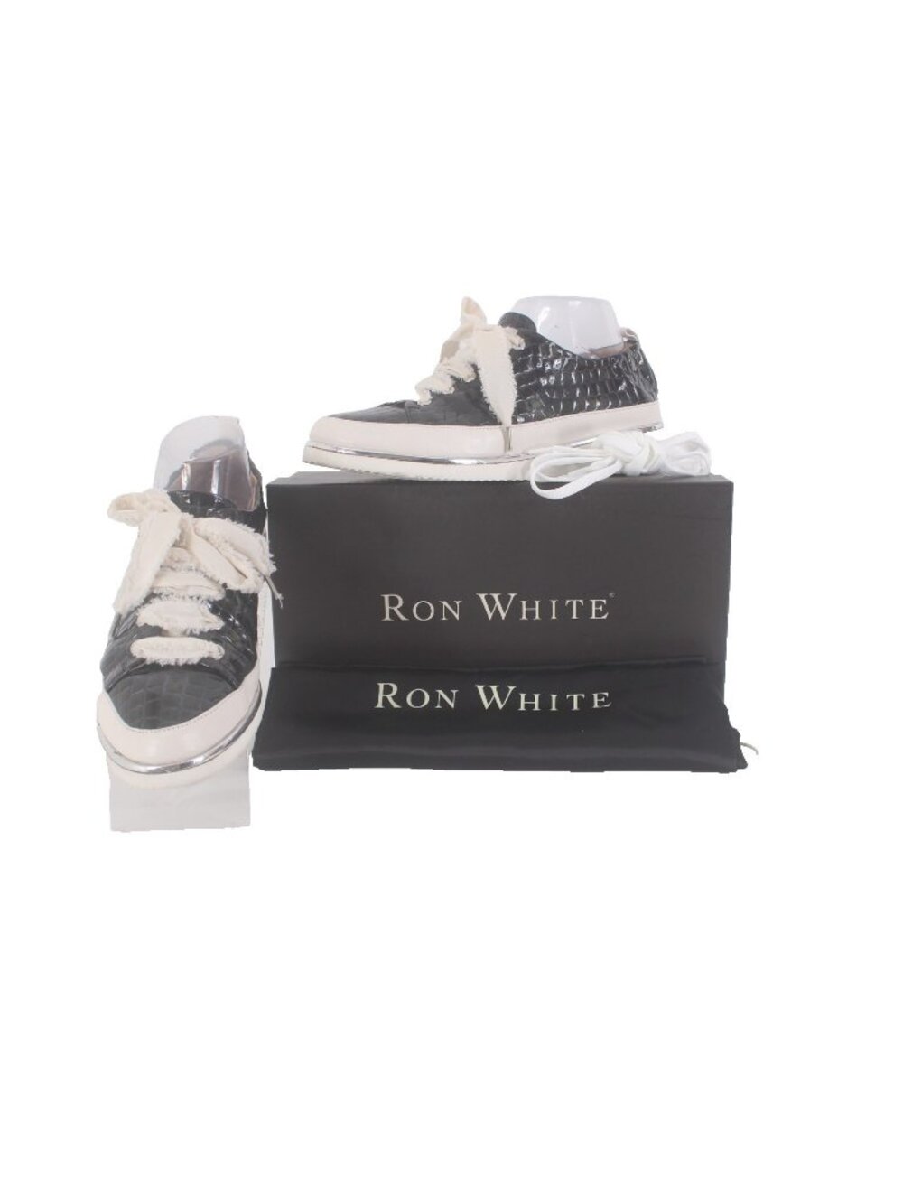 Ron White Sneakers Novella Croco Sz 39 White Green Onyx Embossed Pat 1" Sneakers